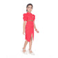 Generic Girl's Cotton Lycra Soild Short Sleeve Close Neck Dress (Pink)