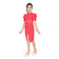 Generic Girl's Cotton Lycra Soild Short Sleeve Close Neck Dress (Pink)