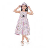 Generic Girl's Cotton Printed Sleeve Less Round Neck Dress (Pink)