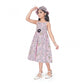 Generic Girl's Cotton Printed Sleeve Less Round Neck Dress (Pink)