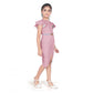 Generic Girl's Knitted Striped Short Sleeve Close Neck Dress (Pink)