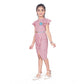 Generic Girl's Knitted Striped Short Sleeve Close Neck Dress (Pink)
