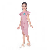 Generic Girl's Knitted Striped Short Sleeve Close Neck Dress (Pink)