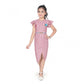 Generic Girl's Knitted Striped Short Sleeve Close Neck Dress (Pink)