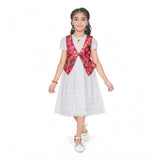 Generic Girl's Heavy Chicken Printed Short Sleeve Round Neck Dress (White)