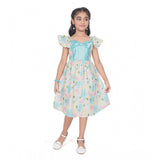 Generic Girl's Popcorn Printed Short Sleeve Squre Neck Dress (Sky Blue)