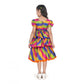Generic Girl's Taffeta Silk Striped Short Sleeve V Neck Dress (Multicolor)