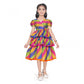 Generic Girl's Taffeta Silk Striped Short Sleeve V Neck Dress (Multicolor)