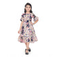 Generic Girl's Shiffon Printed Half Sleeve Round Neck Dress (Peach)