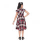 Generic Girl's Lycra Checks Striped Short Sleeve Round Neck Dress (Pink)