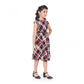Generic Girl's Lycra Checks Striped Short Sleeve Round Neck Dress (Pink)