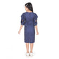 Generic Girl's Knitted Striped Short Sleeve Round Neck Dress (Navy Blue)