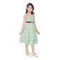 Generic Girl's Cotton Slub Printed Sleeve Less Round Neck Dress (Sea Green)