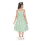 Generic Girl's Cotton Slub Printed Sleeve Less Round Neck Dress (Sea Green)
