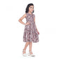 Generic Girl's Digital Slub Printed Sleeve Less Round Neck Dress (Brown)