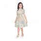 Generic Girl's Digital Knitted Printed Half Sleeve Close Neck Dress (Light Green)