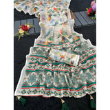 Generic Women's Linen Cotton  Printed Saree With Unstitched Blouse 5.5Mtr (Green)