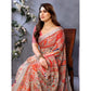 Generic Women's Linen Cotton  Printed Saree With Unstitched Blouse 5.5Mtr (Orange )