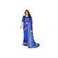 Generic Women's Linen Cotton  Printed Saree With Unstitched Blouse 5.5Mtr (Blue)