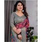 Generic Women's Linen  Printed Saree With Unstitched Blouse 5.5Mtr (Purple)