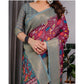 Generic Women's Linen  Printed Saree With Unstitched Blouse 5.5Mtr (Purple)