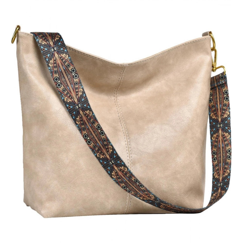 Generic Women's PU Leather Zipper Handbag (Beige)