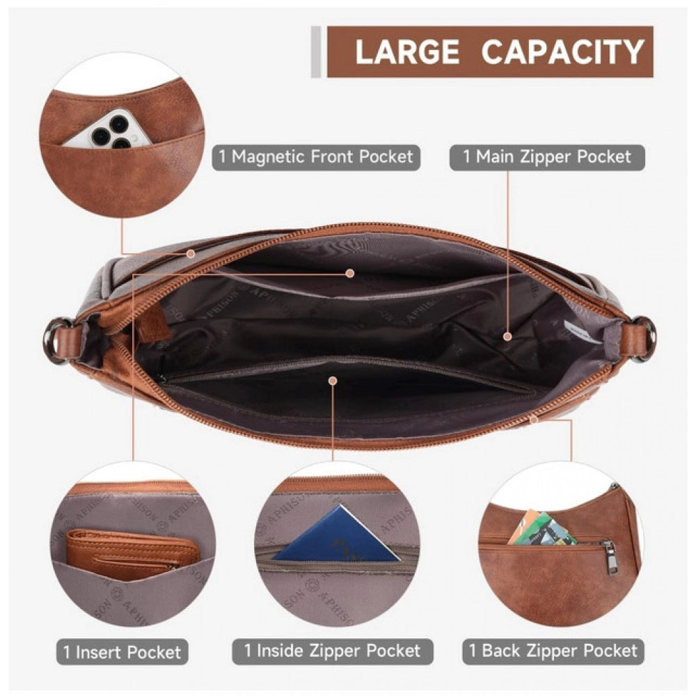 Generic Women's PU Leather Zipper Sling Bag
