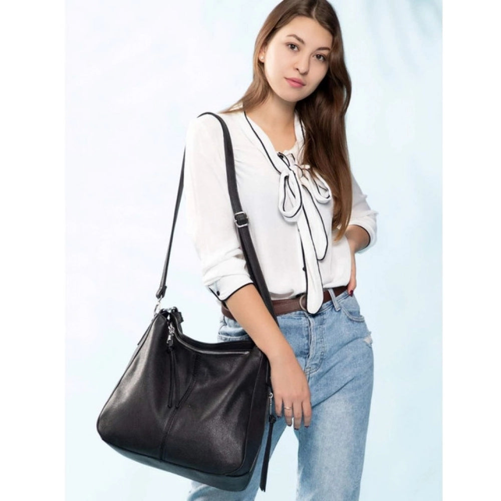 Generic Women's PU Leather Zipper Handbag (Black)