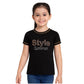 Generic Girl's Cotton Printeded Round Neck T-Shirt (Black)