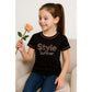 Generic Girl's Cotton Printeded Round Neck T-Shirt (Black)