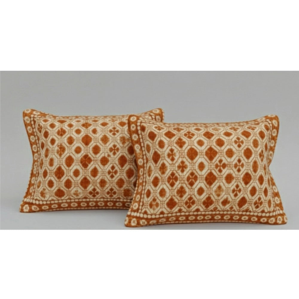 Generic Fleece Geometric Double Polar Warm Bedsheet with 2 Pillow Cover (Orange)