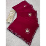 Generic Women's Chiffon Butti Dotted Saree With Unstitched Blouse 5.5Mtr (Pink)