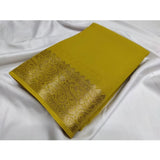 Generic Women's Crepe Chit Pallu Solid Saree With Unstitched Blouse 5.5Mtr (Mustard Yellow)