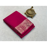 Generic Women's Crepe Chit Pallu Solid Saree With Unstitched Blouse 5.5Mtr (Pink)