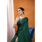 Generic Women's Satin Crepe Printed Saree With Unstitched Blouse 5.5Mtr (Bottle Green)
