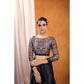 Generic Women's Satin Crepe Printed Saree With Unstitched Blouse 5.5Mtr (Black)