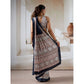 Generic Women's Satin Crepe Printed Saree With Unstitched Blouse 5.5Mtr (Navy Blue)