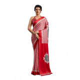 Generic Women's Satin Crepe Printed Saree With Unstitched Blouse 5.5Mtr (Red)