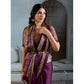 Generic Women's Satin Crepe Printed Saree With Unstitched Blouse 5.5Mtr (Purple)