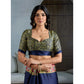 Generic Women's Satin Crepe Printed Saree With Unstitched Blouse 5.5Mtr (Navy Blue)