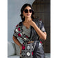 Generic Women's Satin Crepe Printed Saree With Unstitched Blouse 5.5Mtr (Black)