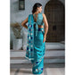 Generic Women's Satin Crepe Printed Saree With Unstitched Blouse 5.5Mtr (Sky Blue)