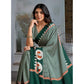 Generic Women's Satin Crepe Printed Saree With Unstitched Blouse 5.5Mtr (Green)