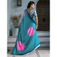 Generic Women's Satin Crepe Printed Saree With Unstitched Blouse 5.5Mtr (Sky Blue)