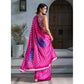 Generic Women's Satin Crepe Printed Saree With Unstitched Blouse 5.5Mtr (Pink)