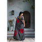 Generic Women's Satin Crepe Printed Saree With Unstitched Blouse 5.5Mtr (Black)