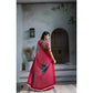Generic Women's Satin Crepe Printed Saree With Unstitched Blouse 5.5Mtr (Red)