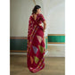 Generic Women's Satin Crepe Printed Saree With Unstitched Blouse 5.5Mtr (Maroon)