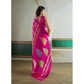 Generic Women's Satin Crepe Printed Saree With Unstitched Blouse 5.5Mtr (Pink)