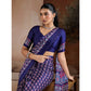 Generic Women's Satin Crepe Printed Saree With Unstitched Blouse 5.5Mtr (Navy Blue)
